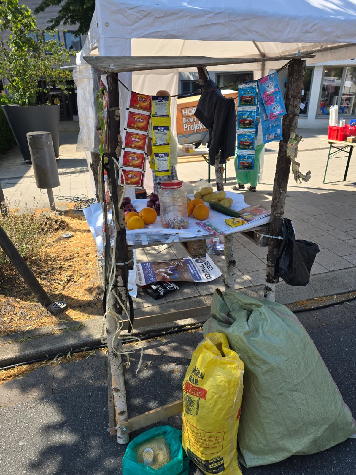 Display of the demo shop with food and goods from East Africa